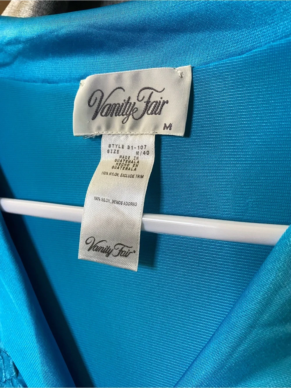 Vanity Fair Bright Turquoise Satin Button-Front Nightgown